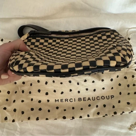 CLARE V black and cream woven checker fanny pack - Picture 6 of 9